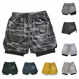 Men Sport Custom Logo Shorts Double-Deck Running Shorts 2 em 1 Beach Bottoms Summer Gym Fitn Training Curto y5Ws #