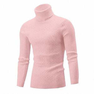 men's Autumn and Winter High Neck Knit Sweater Slim Fit Lg Sleeve Warm Solid Color Trend Sweaters z2gL#