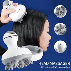 3D водонепроницаемый электрический массажер для головы, беспроводной массаж головы, способствующий росту волос, вибрационный ролик для разминания глубоких тканей тела 240312