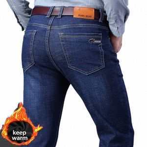 men's Winter Warm Fleece Jeans Thick Stretch Denim Jean Straight Lg Trousers Fi Male Cott Classic Pants Plus Size 44 o5i2#