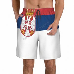 Sommarmän Serbia Flag Beach Pants Shorts Surfing M-2XL Polyester Badkläder som kör F1J0#