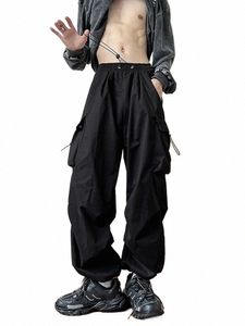 Calças masculinas de samurai preto calças oversize high street fi plush knickerbockers americano macacão de carregamento reto p9Mn #