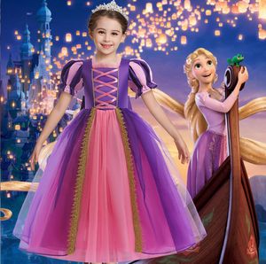 Flickor puffhylsa bågar prinsessor klänningar bollklänning barn lapptäcke färg spets tyll långa klänningar barn tävlingskläder z0782