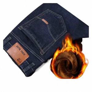 Autunno e inverno Jeans da uomo New Plus Fleece Warm Gamba dritta Retro Social Busin Pantaloni Classic Casual Pantaloni da casa per tutti i giorni P7XC #