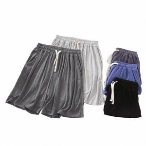 2024 verão homens modal sono calças curtas cor sólida sleepwear fino confortável elástico sleep bottoms masculino casual solto shorts 54JS #