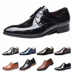 top męskie skórzane buty brytyjskie druk granatowy bule czarny brwi Oxfords Flat Office Party Wedding Round Toe Fi 35mg#