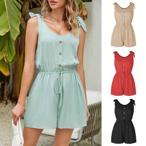 New Product Sleeveless Summer Thin One Piece Jump Suit European and American Style Solid Color Sexy Hottie Suspender Belt