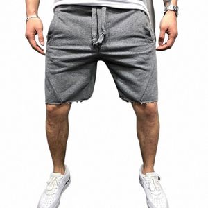 men Shorts Wild Style Solid Color Ripped Short Pants Jogger Workout Shorts Men N5ns#