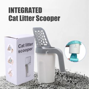 Colher de areia para gatos integrada, com saco de recarga, pá, filtro, selecionador de lixo para banheiro, caixa de areia para gatos, acessório de limpeza automática