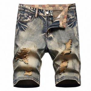 2022 Sommaren Nya FI-mens rippade korta jeans märke kläder Bermuda Cott Shorts andningsbara denim shorts manlig storlek 29-42 78ZG#