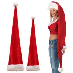 Hattar 2 storlek röd lång julhatt för vuxna barn plysch jultomten hatt nyår julhem xmas festdekor (ingen elastisk)