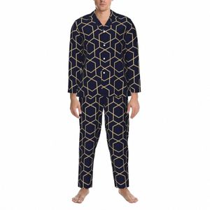 Ретро Nordic Lines Пижамы Осень Геометрический Поп-Арт Повседневная Пижама Oversize Мужская Lg-Sleeve Романтическая Спальня Ночная Рубашка X4mb #