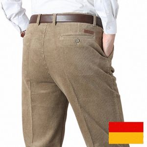 dubbel veckad corduroy mens byxor hösten tjock rak löst khaki svarta avslappnade byxor manlig casual byxa midja 2023 y7ga#