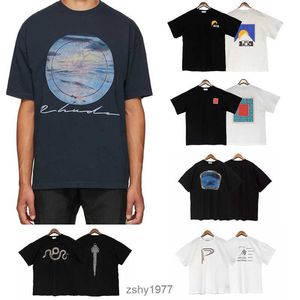 メンズTシャツRhude Crown Flag Print America Ins Tide Mens Tシャツラウンドネックティープリント女性短袖カジュアルルーズファッションハイストリート