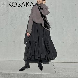 Saias soltas a-line lanterna saia dobras retalhos sólido casual all-match mujer faldas primavera 2024 moda japonesa mulheres
