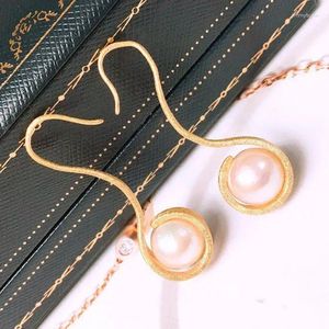 Orecchini Pendenti Perline A Forma Naturale Eleganza Classica Argento 925 Opaco Processo Intarsiato Struttura Asta Perno 9-10mm