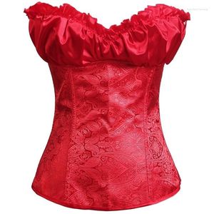 Women's Tanks Zip Side Brocade Women Lace Up Overbust Corset Bustier Outfit Plus Size Korset With Cup Black Apricot White Red Silver