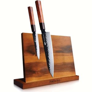1PC, blok magnetyczny, uchwyt na przybory z drewna tekowego, stojak na nóż magnesowy dla licznika kuchennego, ciężki, mocny magnetyzm (10,8 x 8 cali, bez noży)