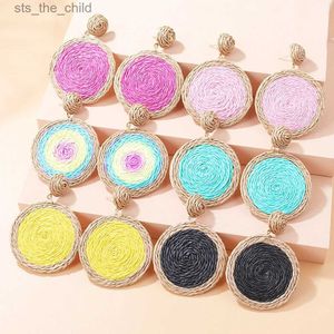 Dangle Chandelier 2023 New Summer Beach Resort Style Lafite Earrings Fashion Design Rattan Round Exaggerated Multi Color Womens EarringsC24326