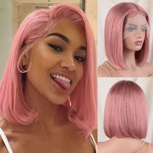 ピンクのレースフロントヒューマンヘアウィッグgluellesswig short bob wig ginge lace front human hair wig for women for women blonde bob hair wig