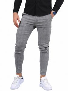 повседневные мужские Busin Cott Slim Fit мужские брюки брюки узкие брюки чинос серые до щиколотки уличная одежда клетчатые полосатые брюки-карандаш P3JJ #