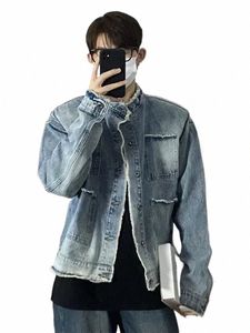 men's Denim Jacket Wide Sleeves Male Jean Coats Designer Autumn Fast Deery Cowboy Korean Popular Clothes Wed Branded Korea b6dY#