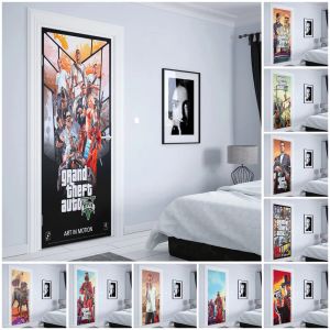 Klistermärken Video Game GTA 5 Door Stickers Grand Theft Auto Art Decor Bildkvalitet vardagsrum Väggdekor Bild Dörrdekoration PVC