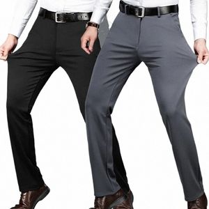 Mäns Summer Thin Fi Busin Casual Suit Pants LG Pants Men's Elastic Straight Sleeve Formal Pants Plus Size 28-40 82TQ#