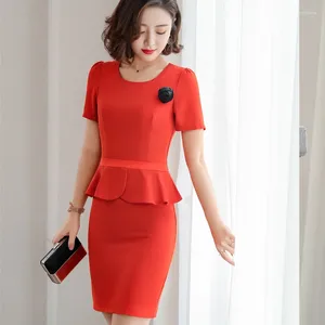 Parti elbiseleri artı 5xl yaz kırmızı kısa kollu üniforma stilleri kadınlar için elbise iş işleri giymek bayanlar kariyer röportajı