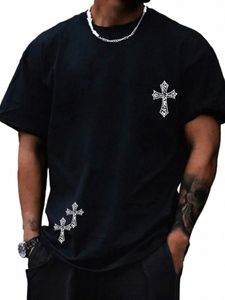 Nero Freddo Diamds Croce Stampa T Shirt Harajuku Donna Gothic Manica corta Estate Hip Hop Maglietta Anime T-shirt oversize Uomo u1XD #