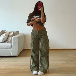 Rockmore Cargos Style Parachute Pants Low Waist Women Joggers Haruku Pockets Baggy Wide Leg Trousers Y2k Streetwear Casual