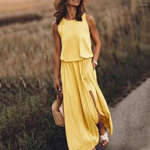 Casual Dresses Maxi Dress Solid Color Machine Washable Summer Women Garment Fine Texture For Student