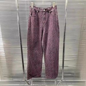 Women's Jeans Early Spring Y2K Purple Leopard Print Women Washed Cotton Cloth Wide Leg Denim Trousers Streetwear Fashion
