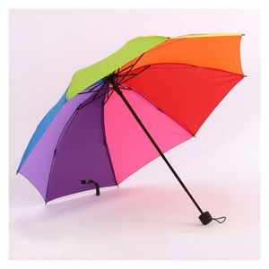 Paraplyer Portable Rainbow Foldble Paraply Women Men Non-Matic Creative Folding Adts Children Hanging Sunny and Rainy Advertising Gi Dhrmt