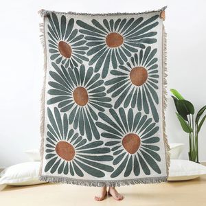 Blommor daisy mönster vävt kast filt vägg matta bäddsoffa säng rum dekor tofs tråd stor tapestry picknick matta 240325