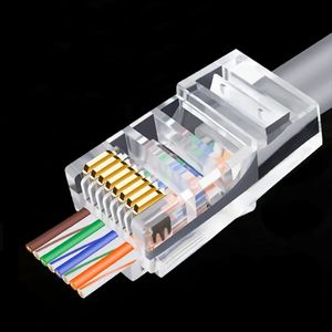 2024 20/50/100st RJ45 Connector 6U Gold PlatedPass via Ethernet Cables Modul Plug Network RJ-45 Crystal Heads Cat5 Cat5e