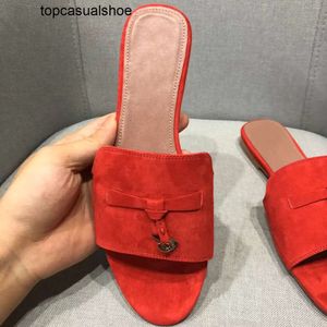 Loro piano lp lorospianasl slides slides embelezados camurça chinelos de luxo sandálias de luxo sapatos de couro vermelho genuíno aberto de pé casual para femininos designers de luxo