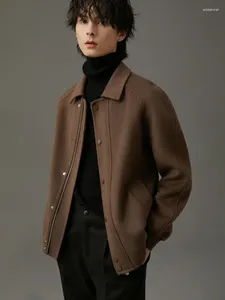 Erkek Ceketler Çift Yüzlü Yün Ceket Fermuarı Solidcolor Lapel Fashion All-Match el yapımı yün kaplama moda dört mevsim evrensel