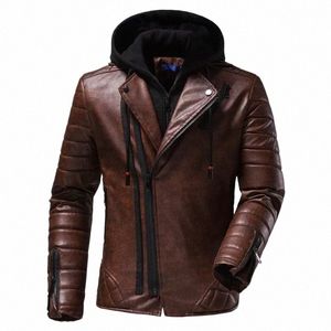 new Men 's PU Leather Jacket Persality Motorcycle Jacket Hooded Large Size Fi Men' S Clothing x7Q5#
