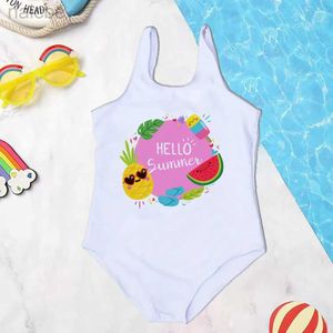 Endelar Hello Summer Girls Baddräkter för 2-7 år Baby Girl One Piece Baddräkt Söt bikini Beachwear Swimming Pool Party Badkläder 24327