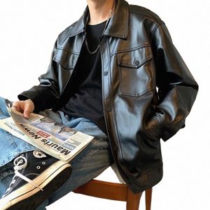 男子秋の冬fiシンプルなソリッドカラーポロバットポケットカジュアル用途LGスリーブルーズレザージャケットコート37QQ＃