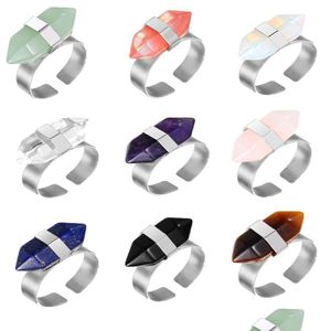 Solitaire Ring New Hexagonal Prism Quartz Rings For Women Men Healing Crystal Point Chakra Tiger Eye Natural Stone Charm Finger Open Dhtnj