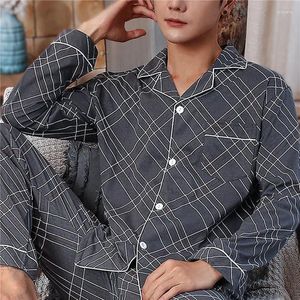 Men's Sleepwear Jodimitty Men Striped Cotton Pajama Sets For Short Sleeve Long Pants Pyjama Male Homewear Lounge Wear