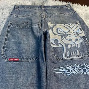 Jnco broderi baggy jeans män retro harjuku mode hip hop rock streetwear byxor y2k casual wide ben denim byxor 240318