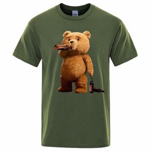 Adorável Ted Bear Drink Beer Poster Engraçado Impresso T-Shirt Homens Fi Casual Mangas Curtas Soltas Oversize Tee Street Hip Hop Tops D4WE #