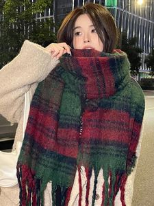 Scarves Red Green Color Matching Plaid Retro Scarf Headscarf Winter Women Ladies Men Scarve Pashmina Mujer Foulard Wrap Shawl Unisex