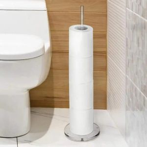 Hållare toalettpappershållare Stativ badrum golvet fristående akryl toalettpappershållare med hyllförvaring för badrumskök