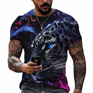 Tiger Fighting Animal Beast Fierce Li/Leopard Print 3D T-shirt Men's Short Sleeve Tops Overdimensionerade Tees Shirt Men Design Clothes T0ix#