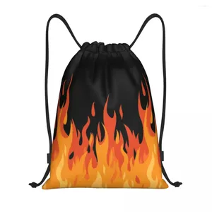 Сумки для покупок на заказ, сумка с большим огнем оранжевого пламени на шнурке для тренировок, рюкзаки для йоги, женские и мужские винтажные рюкзаки с горящим пламенем, спортивный тренажерный зал