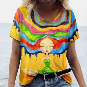 Kvinnors T-skjortor 2024 T-shirt för kvinnor Oljemålning Girl Tops Overdimensionerade kläder TEE SOMMER